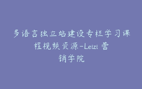 多语言独立站建设专栏学习课程视频资源-Leizi 营销学院-宝藏资源殿