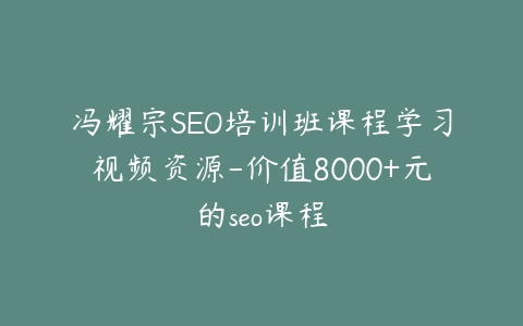 冯耀宗SEO培训班课程学习视频资源-价值8000+元的seo课程-宝藏资源殿
