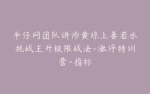 牛仔网团队讲师黄琼上善若水挑战主升极限战法-涨停特训营-指标-宝藏资源殿