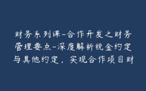 财务系列课-合作开发之财务管理要点-深度解析税金约定与其他约定,实现合作项目财务闭环-宝藏资源殿