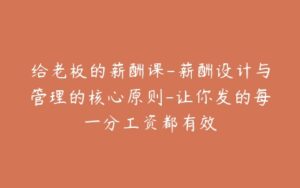 给老板的薪酬课-薪酬设计与管理的核心原则-让你发的每一分工资都有效-宝藏资源殿